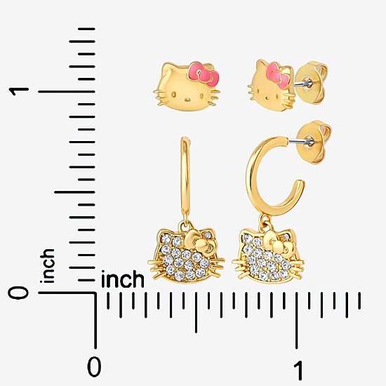 Crystal 18K Gold Over Brass 10.5mm Round Hello Kitty Stud Earrings