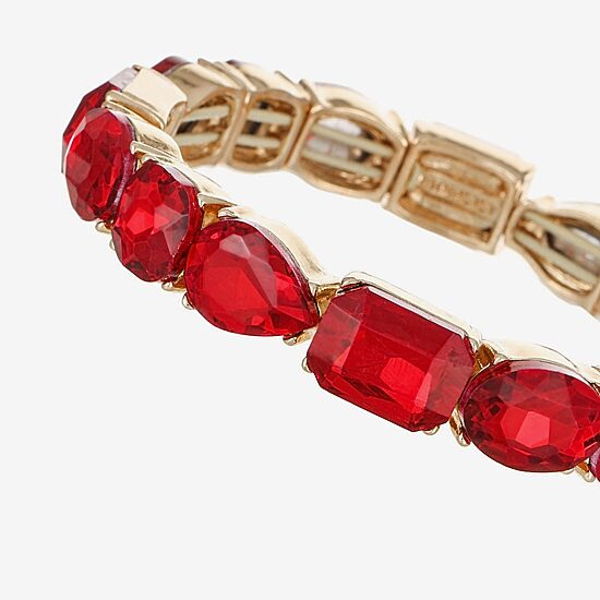 Monet Jewelry Womens Red Glass Oval Pear Stretch Bracelet