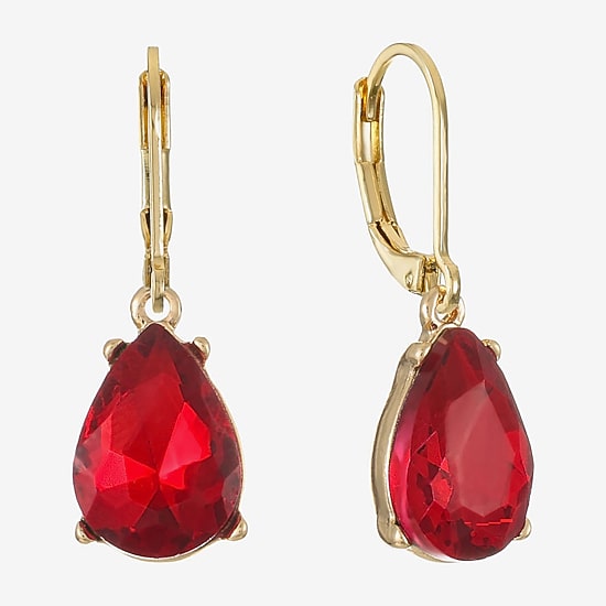 Monet Jewelry Womens Red Glass Drop Earrings