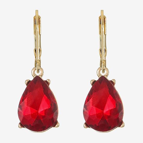 Monet Jewelry Womens Red Glass Drop Earrings