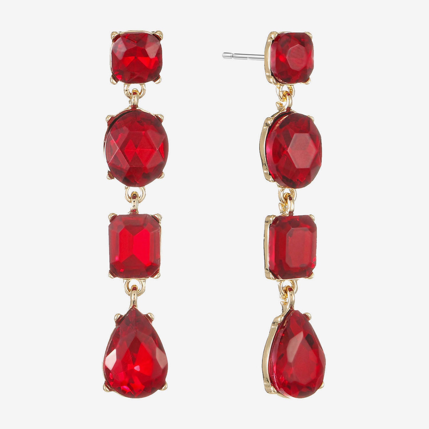 Monet Jewelry Womens Red Glass Oval Pear Hypoallergenic Drop Earrings