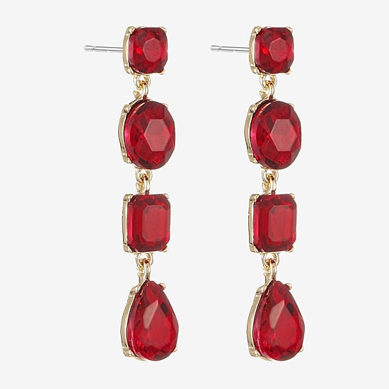 Monet Jewelry Womens Red Glass Oval Pear Hypoallergenic Drop Earrings