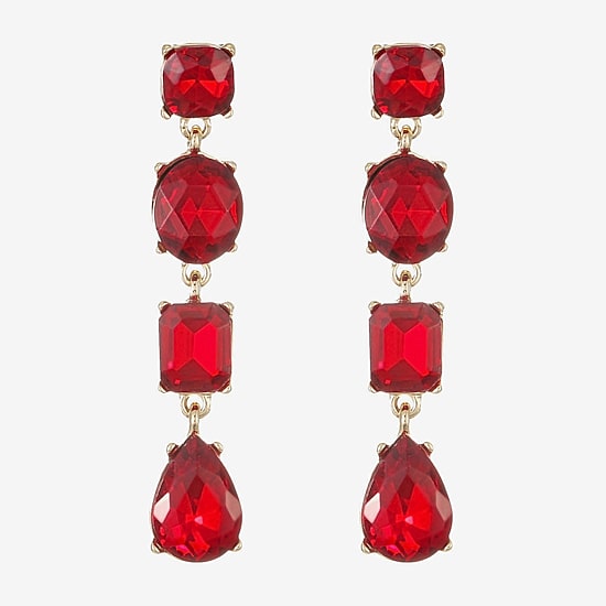 Monet Jewelry Womens Red Glass Oval Pear Hypoallergenic Drop Earrings