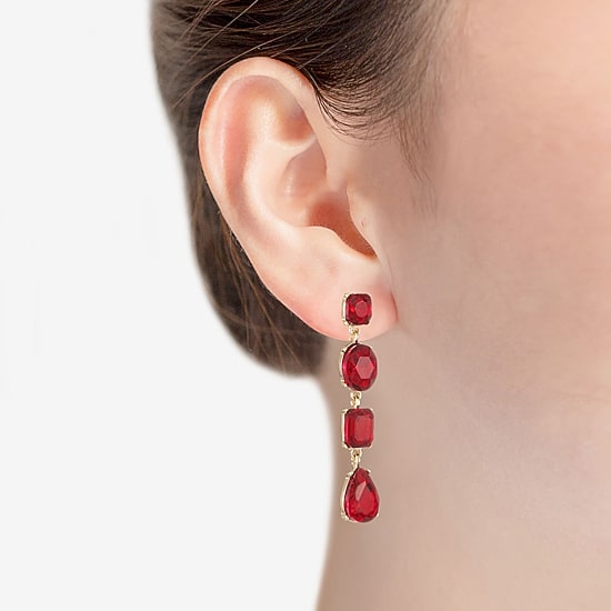 Monet Jewelry Womens Red Glass Oval Pear Hypoallergenic Drop Earrings