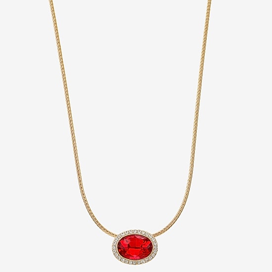 Monet Jewelry Womens Red Glass Oval 17 Inch Pendant Necklace