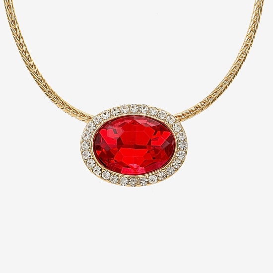 Monet Jewelry Womens Red Glass Oval 17 Inch Pendant Necklace
