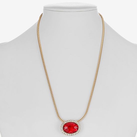 Monet Jewelry Womens Red Glass Oval 17 Inch Pendant Necklace