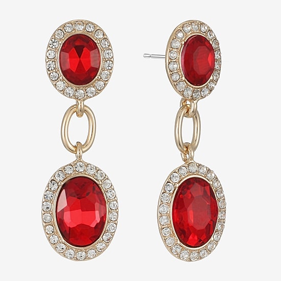 Monet Jewelry Womens Red Glass Oval Hypoallergenic Drop Earrings