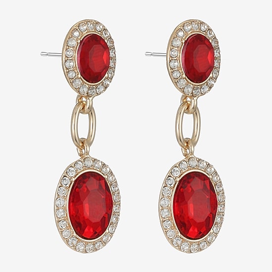 Monet Jewelry Womens Red Glass Oval Hypoallergenic Drop Earrings