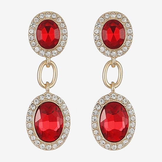 Monet Jewelry Womens Red Glass Oval Hypoallergenic Drop Earrings