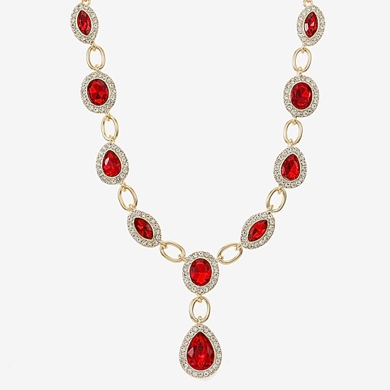 Monet Jewelry Womens Red Glass 17 Inch Y Necklace