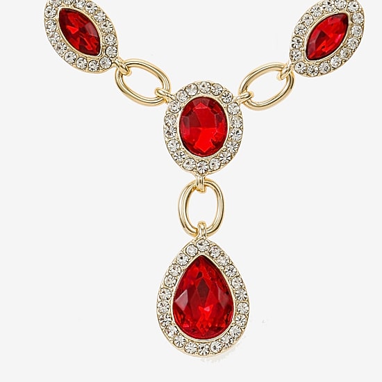 Monet Jewelry Womens Red Glass 17 Inch Y Necklace