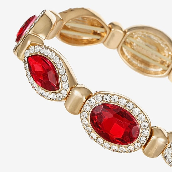 Monet Jewelry Womens Red Glass Oval Stretch Bracelet
