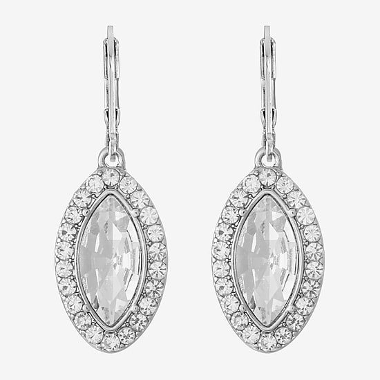 Monet Jewelry Womens Red Glass Marquise Drop Earrings