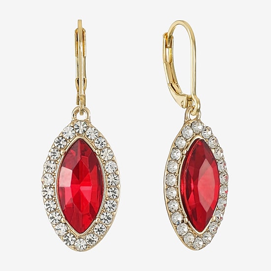 Monet Jewelry Womens Red Glass Marquise Drop Earrings