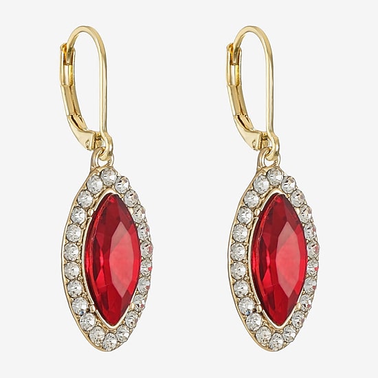Monet Jewelry Womens Red Glass Marquise Drop Earrings