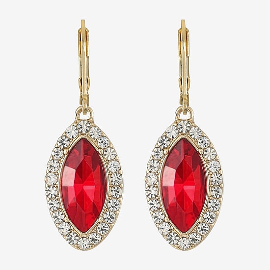 Monet Jewelry Womens Red Glass Marquise Drop Earrings