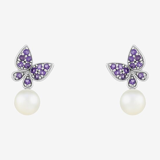Limited Quantities! Womens Genuine White Cultured Freshwater Pearl Sterling Silver Butterfly Drop Earrings