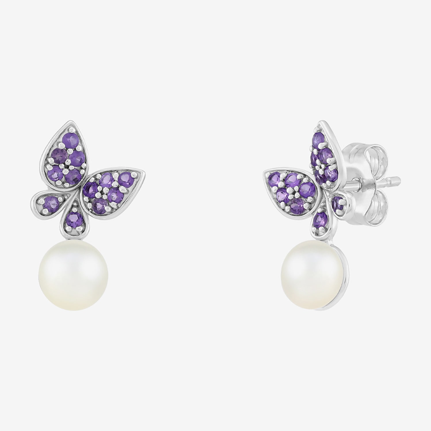 Limited Quantities! Womens Genuine White Cultured Freshwater Pearl Sterling Silver Butterfly Drop Earrings