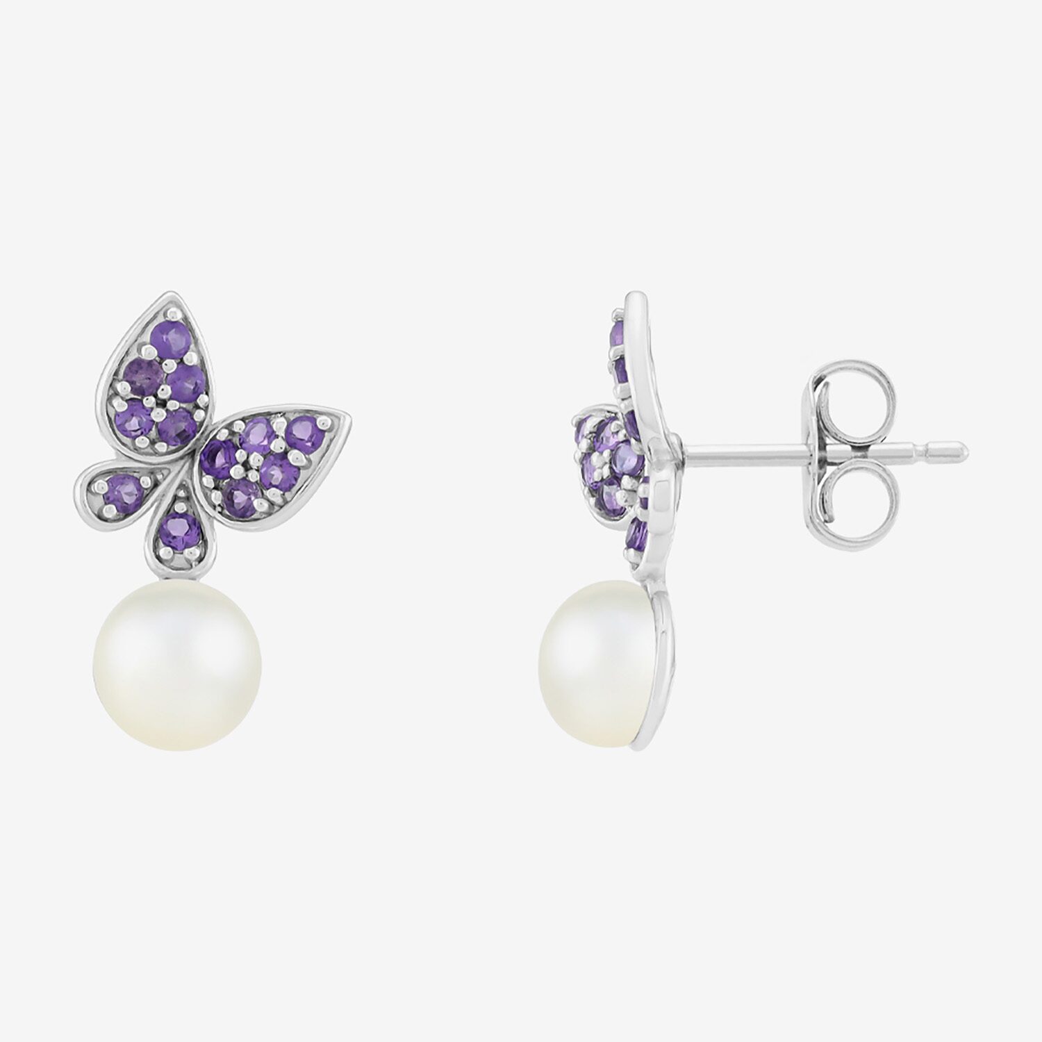 Limited Quantities! Womens Genuine White Cultured Freshwater Pearl Sterling Silver Butterfly Drop Earrings