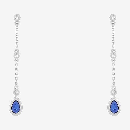 Limited Quantities! Womens Lab Created Blue Sapphire Sterling Silver Drop Earrings