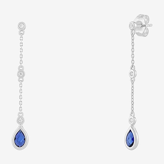 Limited Quantities! Womens Lab Created Blue Sapphire Sterling Silver Drop Earrings