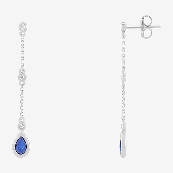 Limited Quantities! Womens Lab Created Blue Sapphire Sterling Silver Drop Earrings