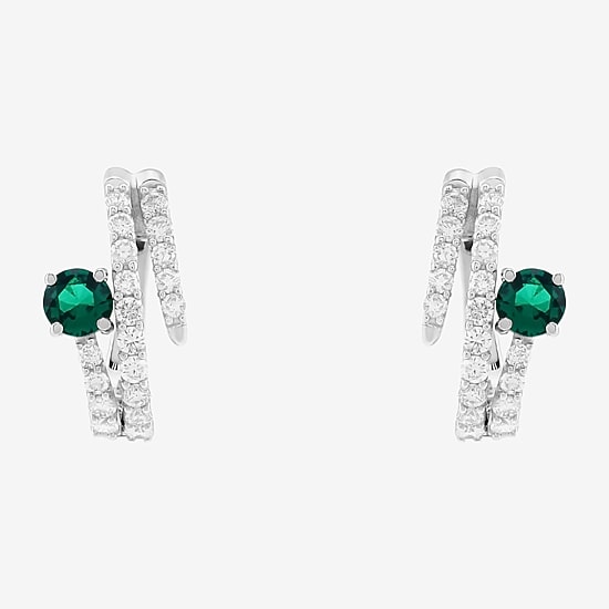 Limited Quantities! Womens Lab Created Green Emerald Sterling Silver 15.5mm Hoop Earrings
