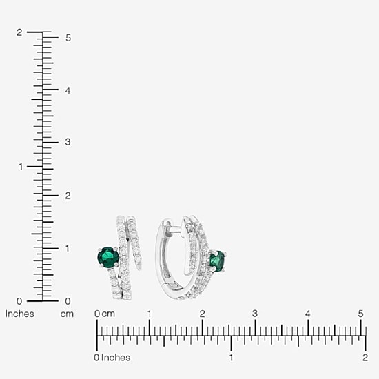 Limited Quantities! Womens Lab Created Green Emerald Sterling Silver 15.5mm Hoop Earrings