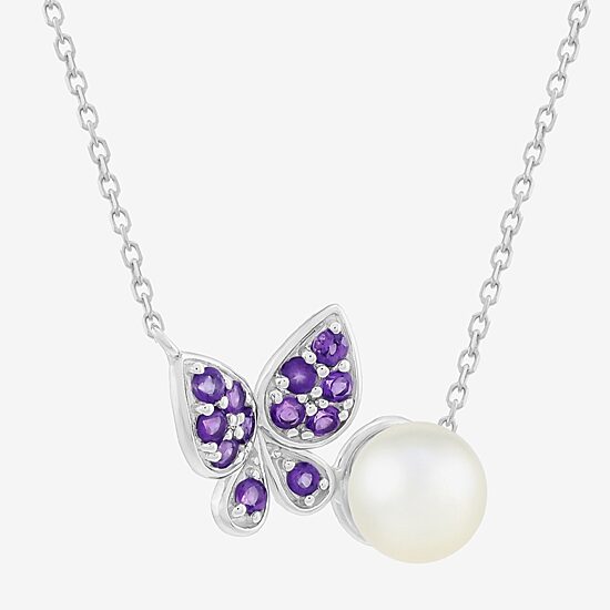 Limited Quantities! Womens Genuine White Cultured Freshwater Pearl Sterling Silver Butterfly 18 Inch Pendant Necklace