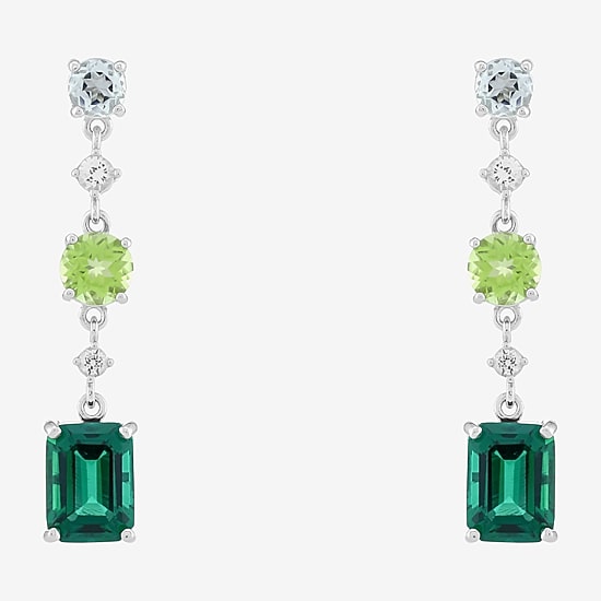Limited Quantities! Womens Lab Created Green Emerald Sterling Silver Drop Earrings