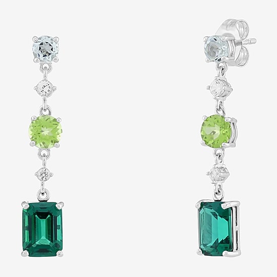 Limited Quantities! Womens Lab Created Green Emerald Sterling Silver Drop Earrings