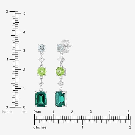 Limited Quantities! Womens Lab Created Green Emerald Sterling Silver Drop Earrings