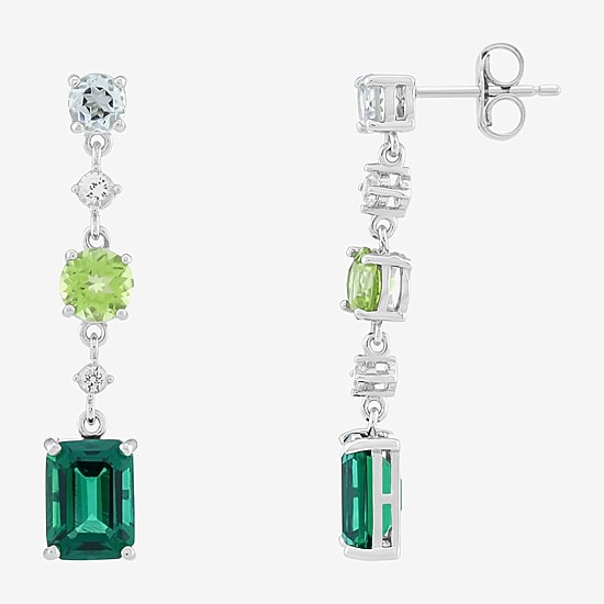 Limited Quantities! Womens Lab Created Green Emerald Sterling Silver Drop Earrings