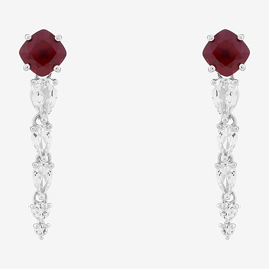 Limited Quantities! Womens Lab Created Red Ruby Sterling Silver Drop Earrings