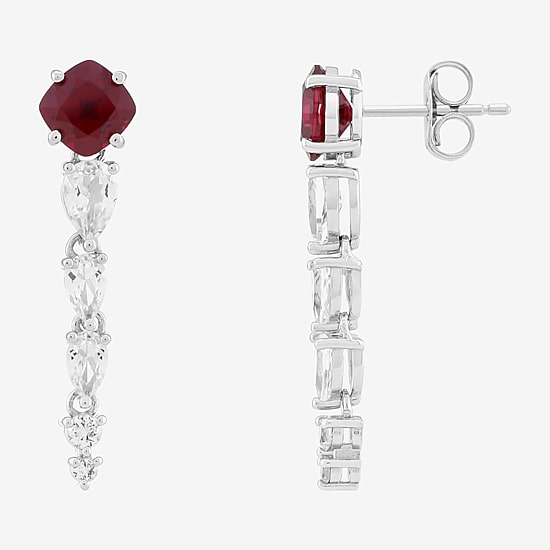 Limited Quantities! Womens Lab Created Red Ruby Sterling Silver Drop Earrings