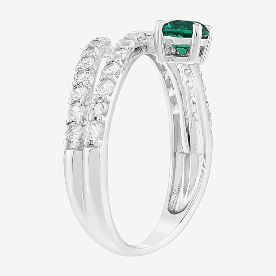 Limited Quantities! Womens Lab Created Green Emerald Sterling Silver Cocktail Ring