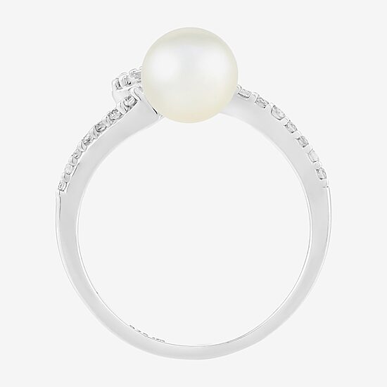 Limited Quantities! Womens 7MM Genuine White Cultured Freshwater Pearl Sterling Silver Cocktail Ring