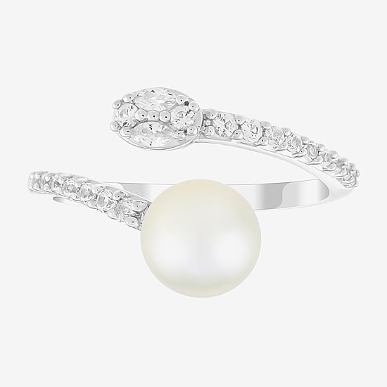 Limited Quantities! Womens 7MM Genuine White Cultured Freshwater Pearl Sterling Silver Cocktail Ring