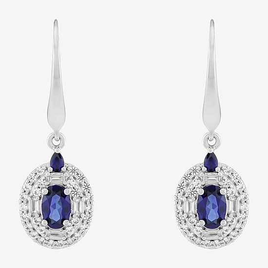 Limited Quantities! Womens Lab Created Blue Sapphire Sterling Silver Drop Earrings