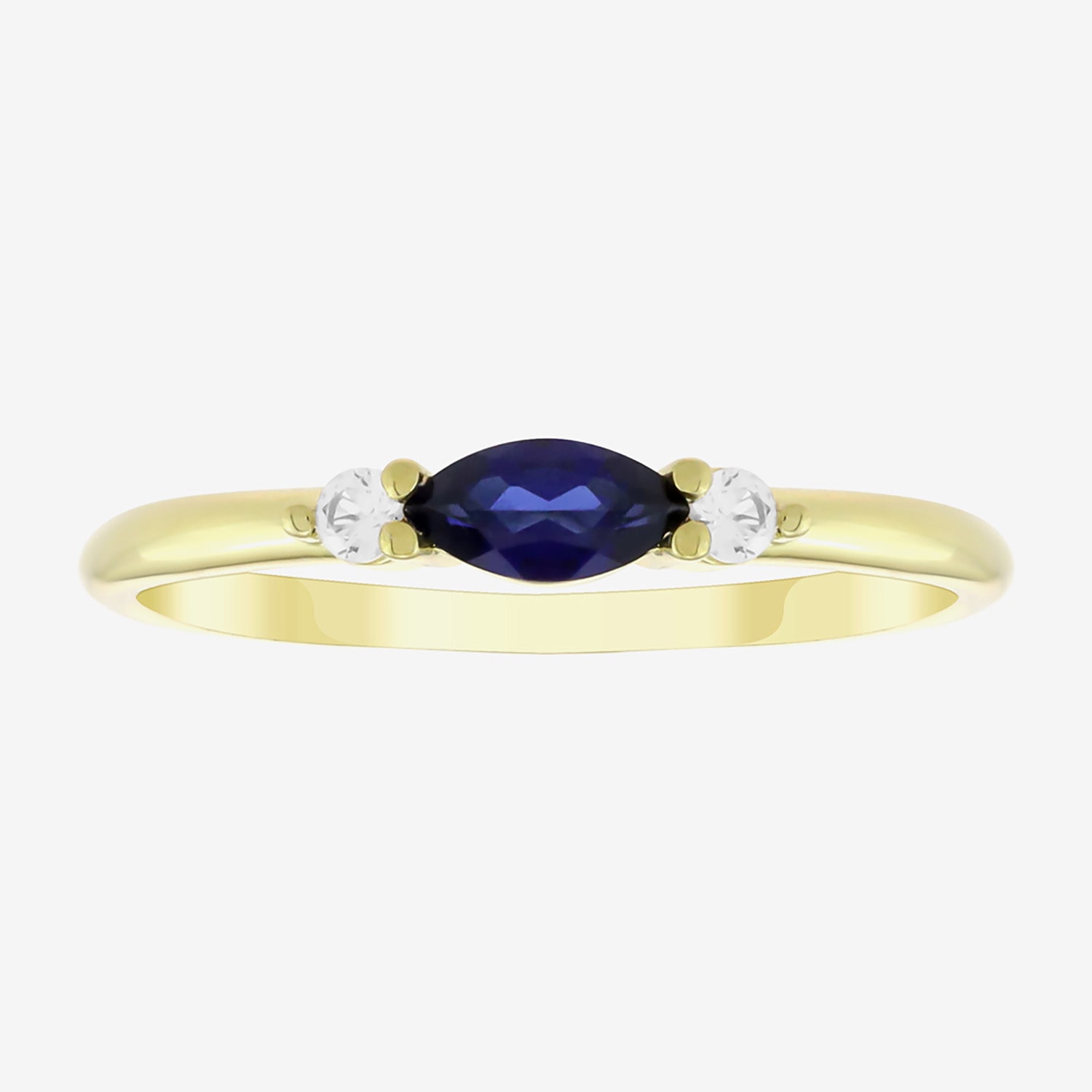 Womens Lab Created Blue Sapphire 14K Gold Over Silver Marquise 3-Stone Side Stone Band