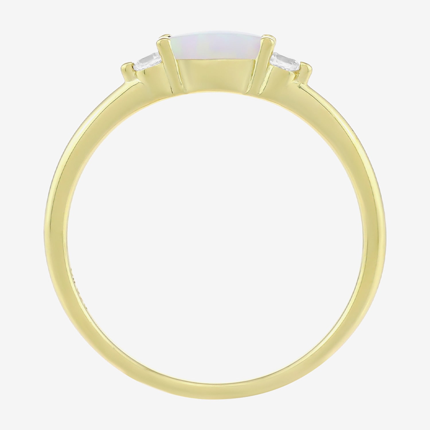 Womens Lab Created White Opal 14K Gold Over Silver Marquise 3-Stone Side Stone Band