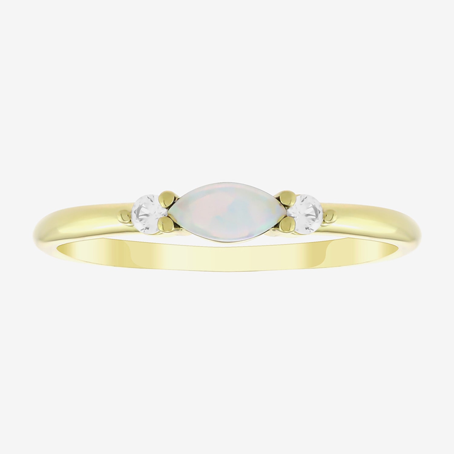 Womens Lab Created White Opal 14K Gold Over Silver Marquise 3-Stone Side Stone Band