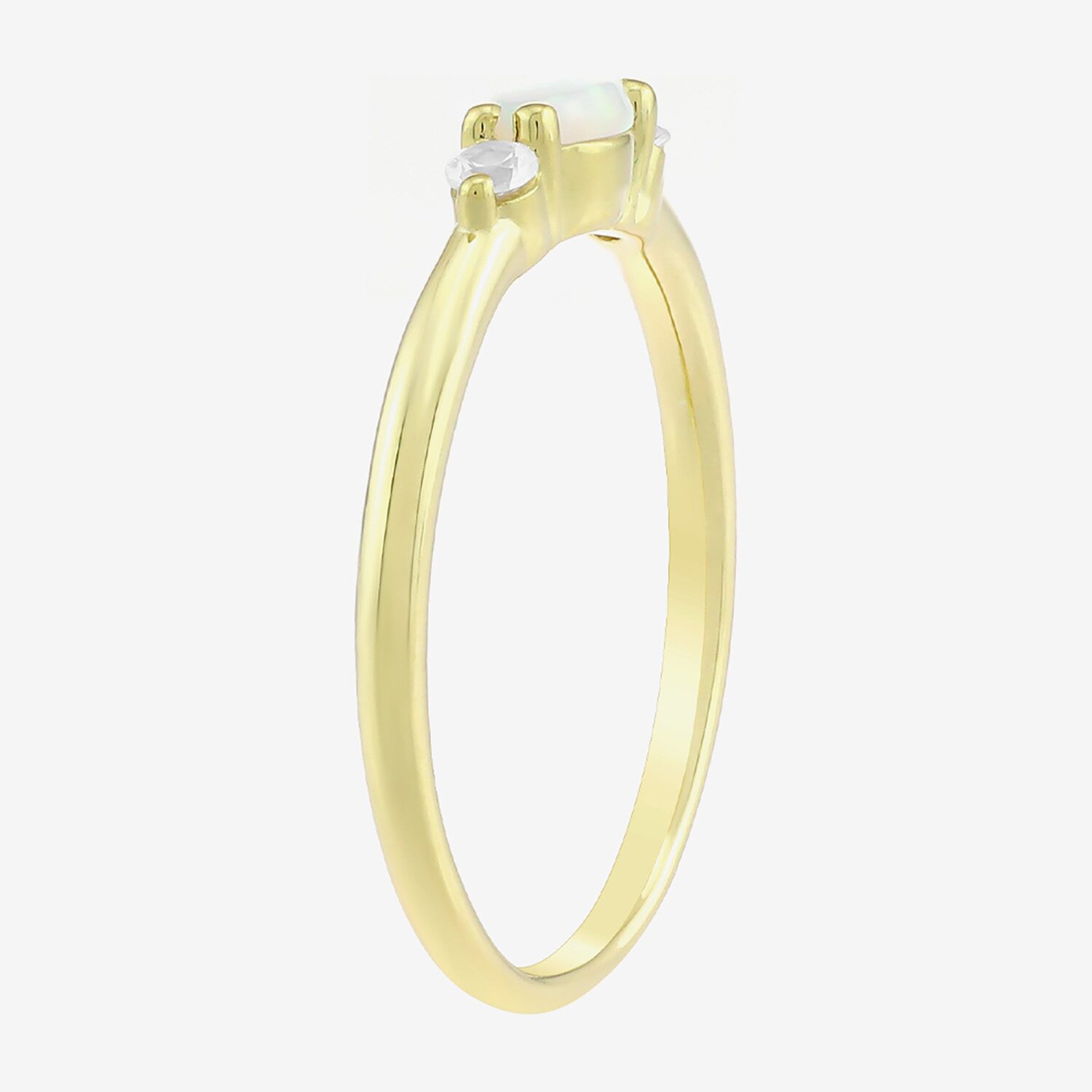 Womens Lab Created White Opal 14K Gold Over Silver Marquise 3-Stone Side Stone Band