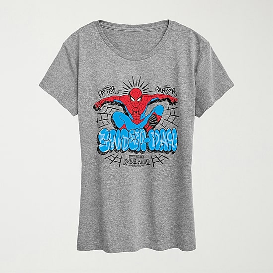 Brand New Day Peter Parker Womens Crew Neck Short Sleeve Regular Fit Spiderman Graphic T-Shirt
