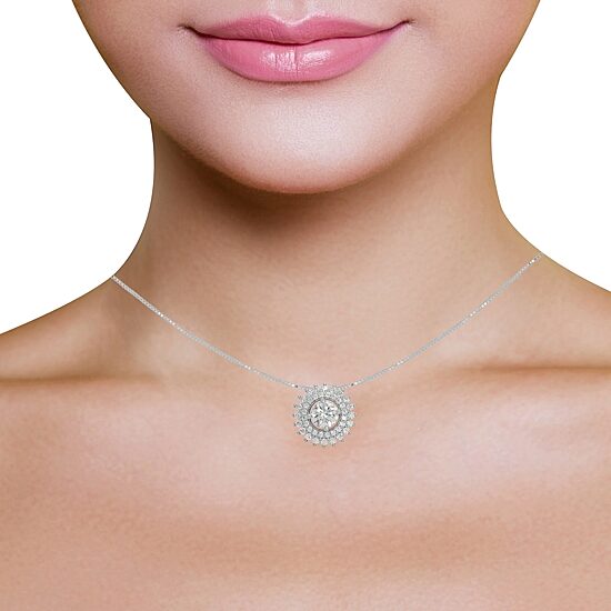 DiamonArt® Womens White Cubic Zirconia Sterling Silver Starburst Pendant Necklace