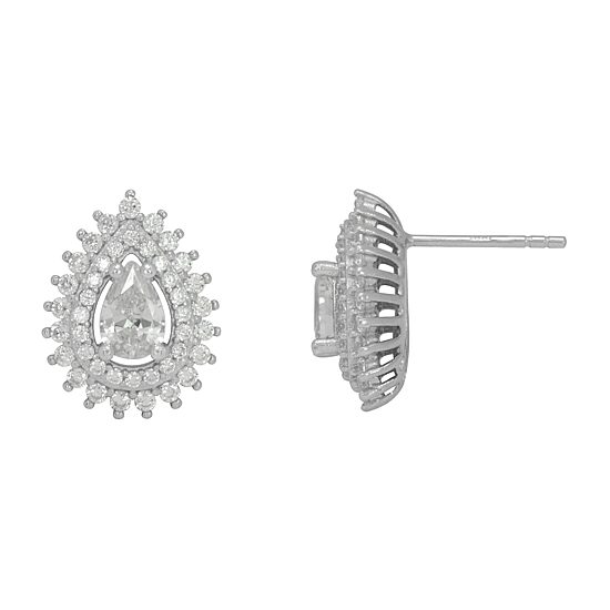 DiamonArt® White Cubic Zirconia Sterling Silver 13.8mm Pear Stud Earrings