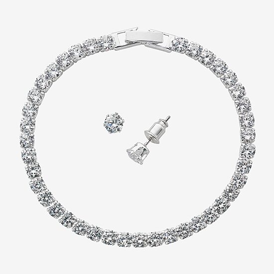 Sparkle Allure Light Up Box Womens Cubic Zirconia Pure Silver Over Brass Round 2-pc. Jewelry Set