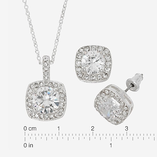 Sparkle Allure Light Up Box Womens Cubic Zirconia Pure Silver Over Brass Square 2-pc. Jewelry Set