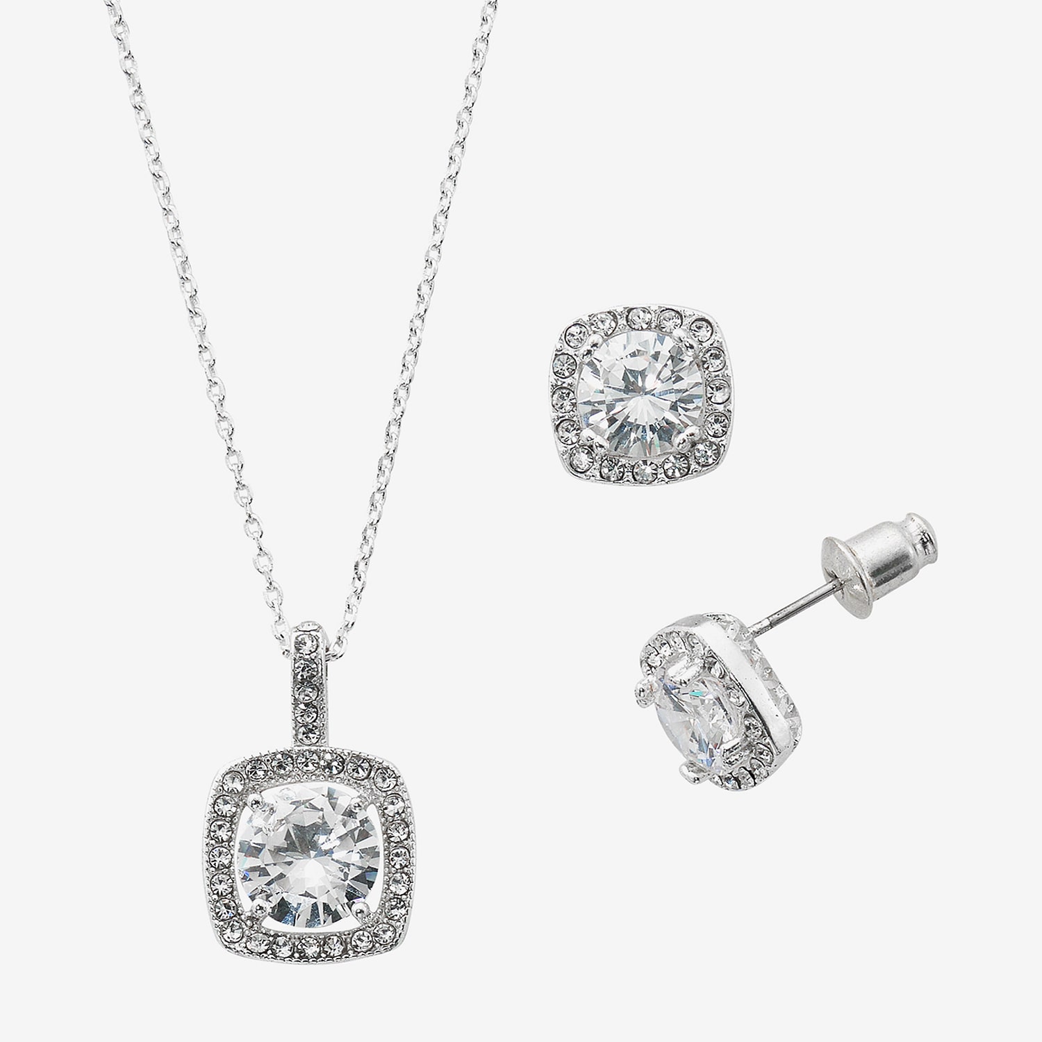 Sparkle Allure Light Up Box Womens Cubic Zirconia Pure Silver Over Brass Square 2-pc. Jewelry Set